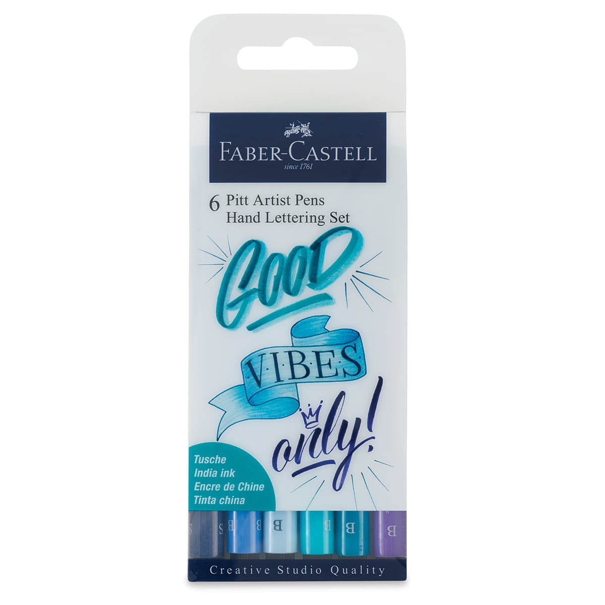 Faber-Castell Pitt Artist Pen Set - Good Vibes Only! Lettering Set, Set of 6 (front of package)