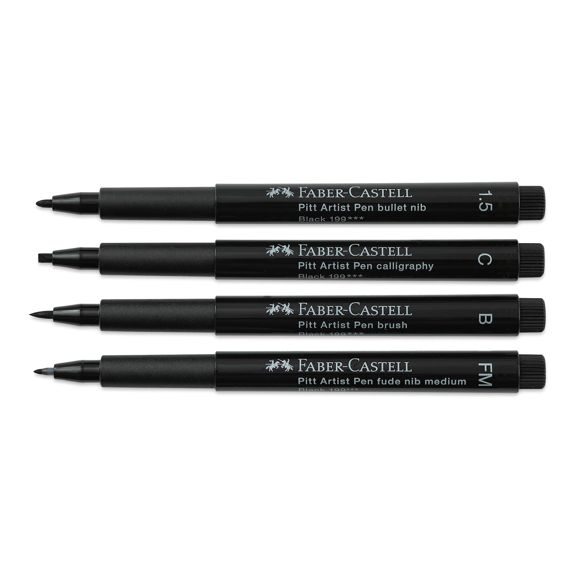 Faber-Castell Pitt Artist Pens- Black, Set of 4, Assorted Nibs, Bold (set contents)