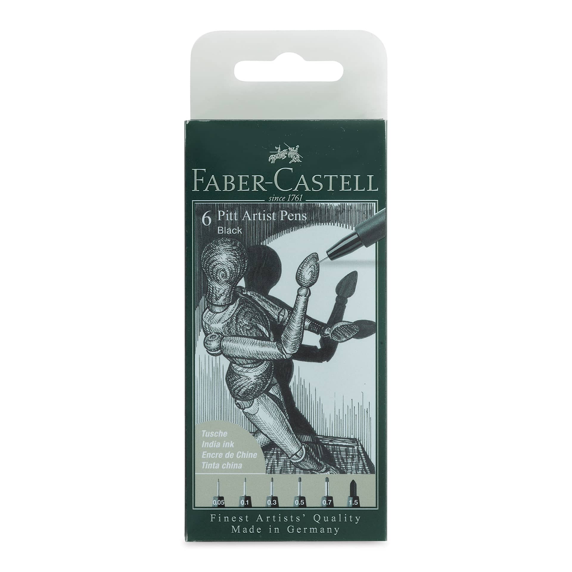 Faber-Castell Pitt Artist Pens- Black, Set of 6, Assorted Nibs