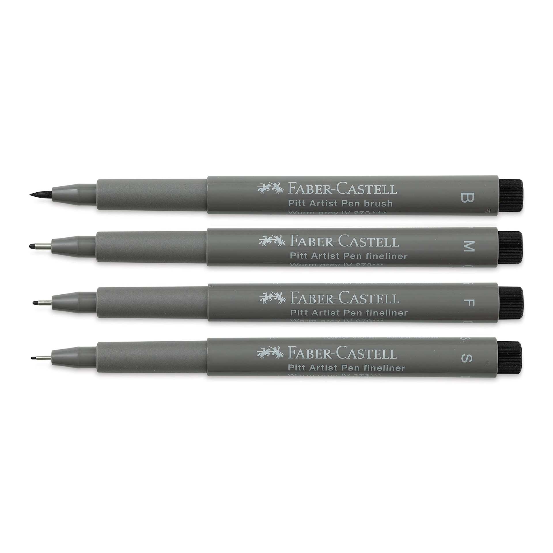 Faber-Castell Pitt Artist Pens- Warm Grey IV, Set of 4, Assorted Nibs (markers with caps removed)