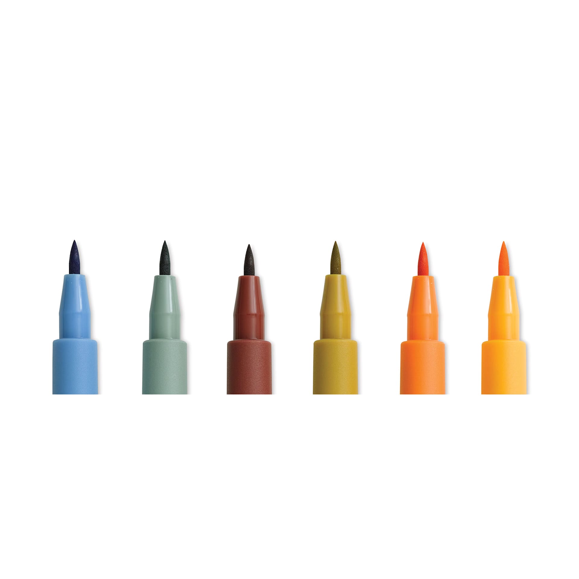Faber-Castell Pitt Artist Pens- Harvest Colors, Set of 6, Brush Nib (close-up of nibs)