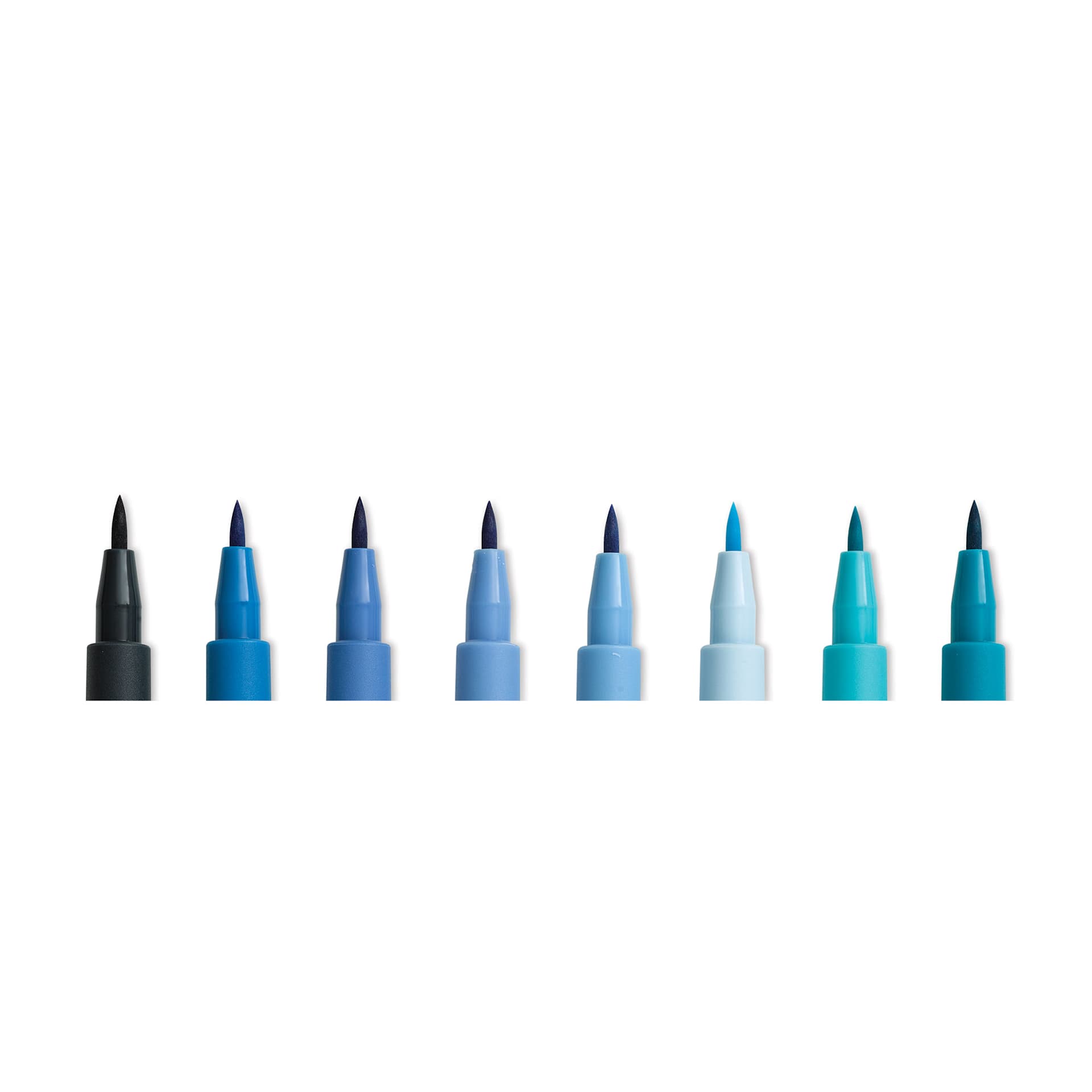 Faber-Castell Pitt Artist Pens- The Blues, Set of 7, Brush Nib (close-up of nibs)