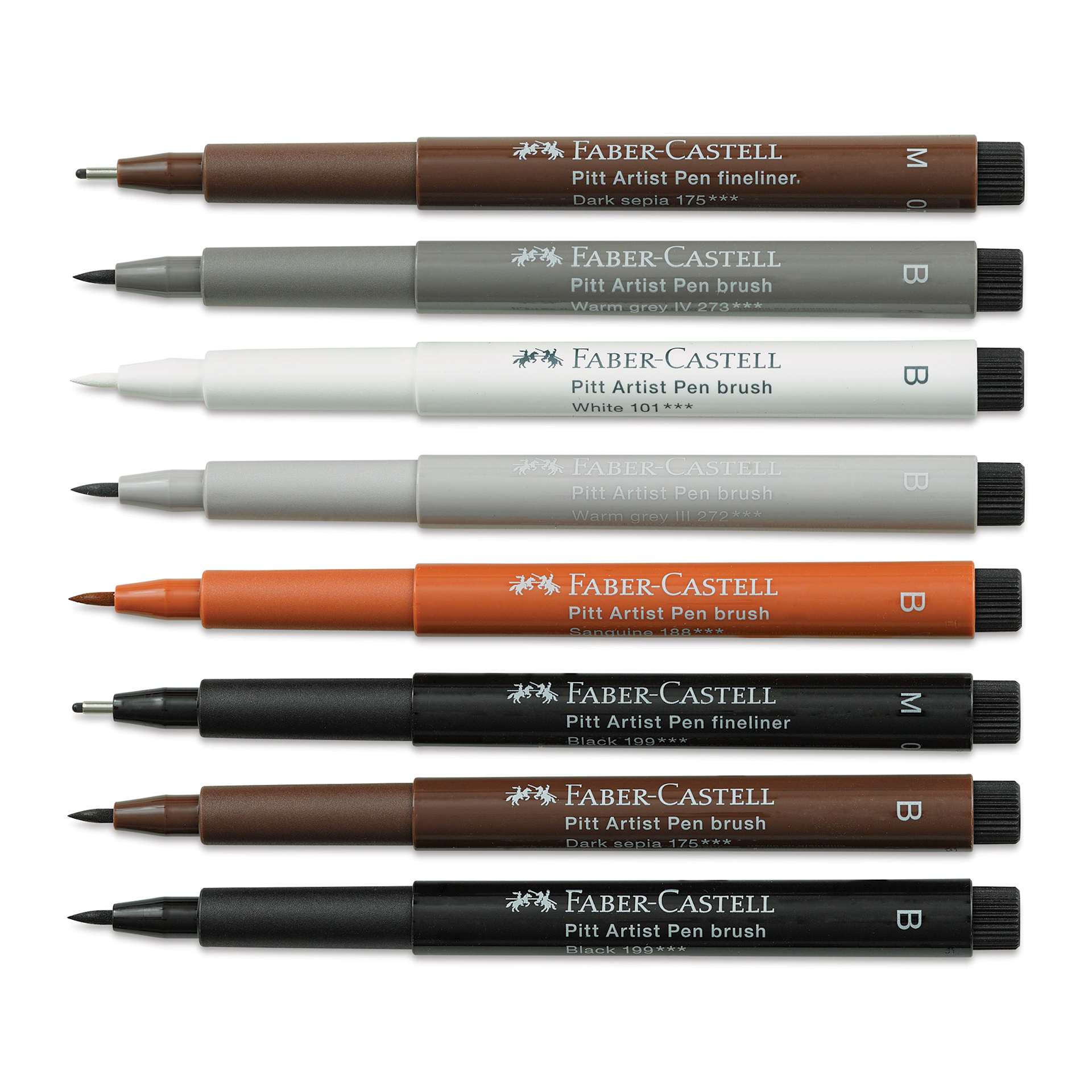 Faber-Castell Pitt Artist Pens- Classic, Set of 8, Assorted (pens with caps removed)