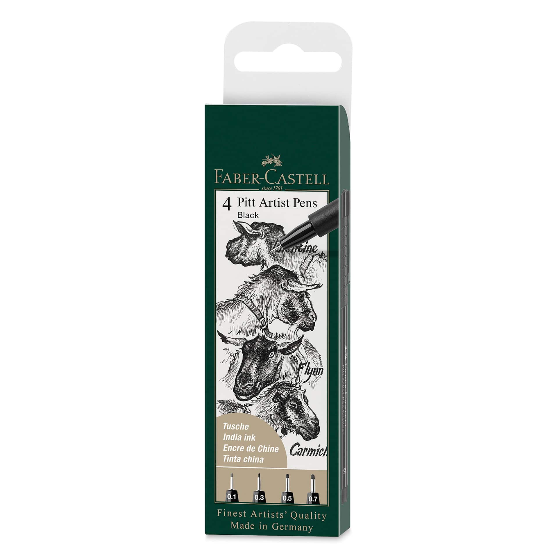 Faber-Castell Pitt Artist Pens - Black, Fineliner, Set of 4, Assorted Nibs