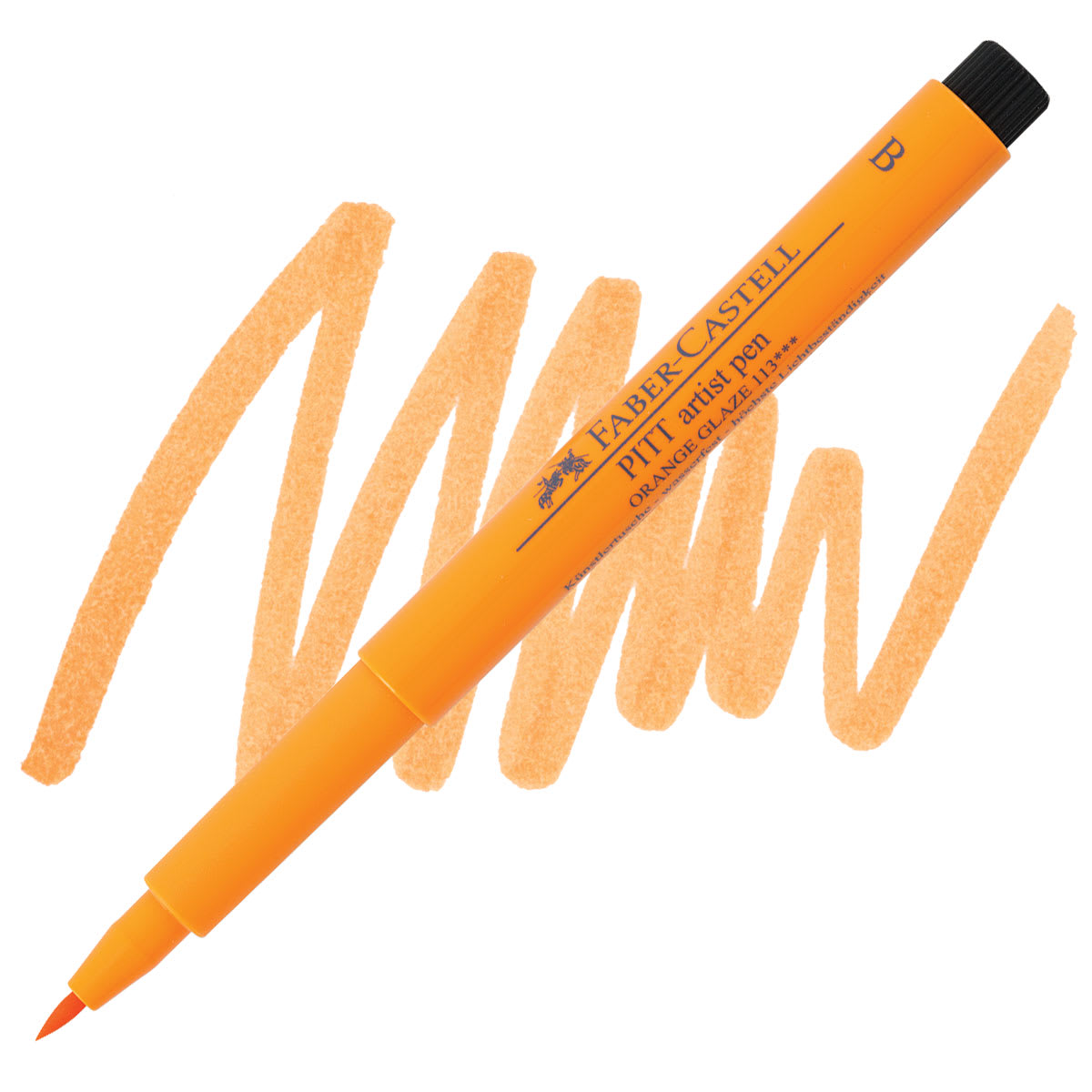 Faber-Castell Pitt Artist Pen - Orange Glaze, Brush Nib pen and swatch