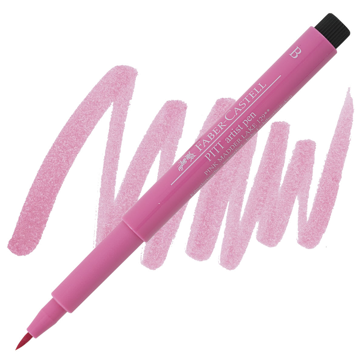 Faber-Castell Pitt Artist Pen - Pink Madder Lake, Brush Nib pen and swatch