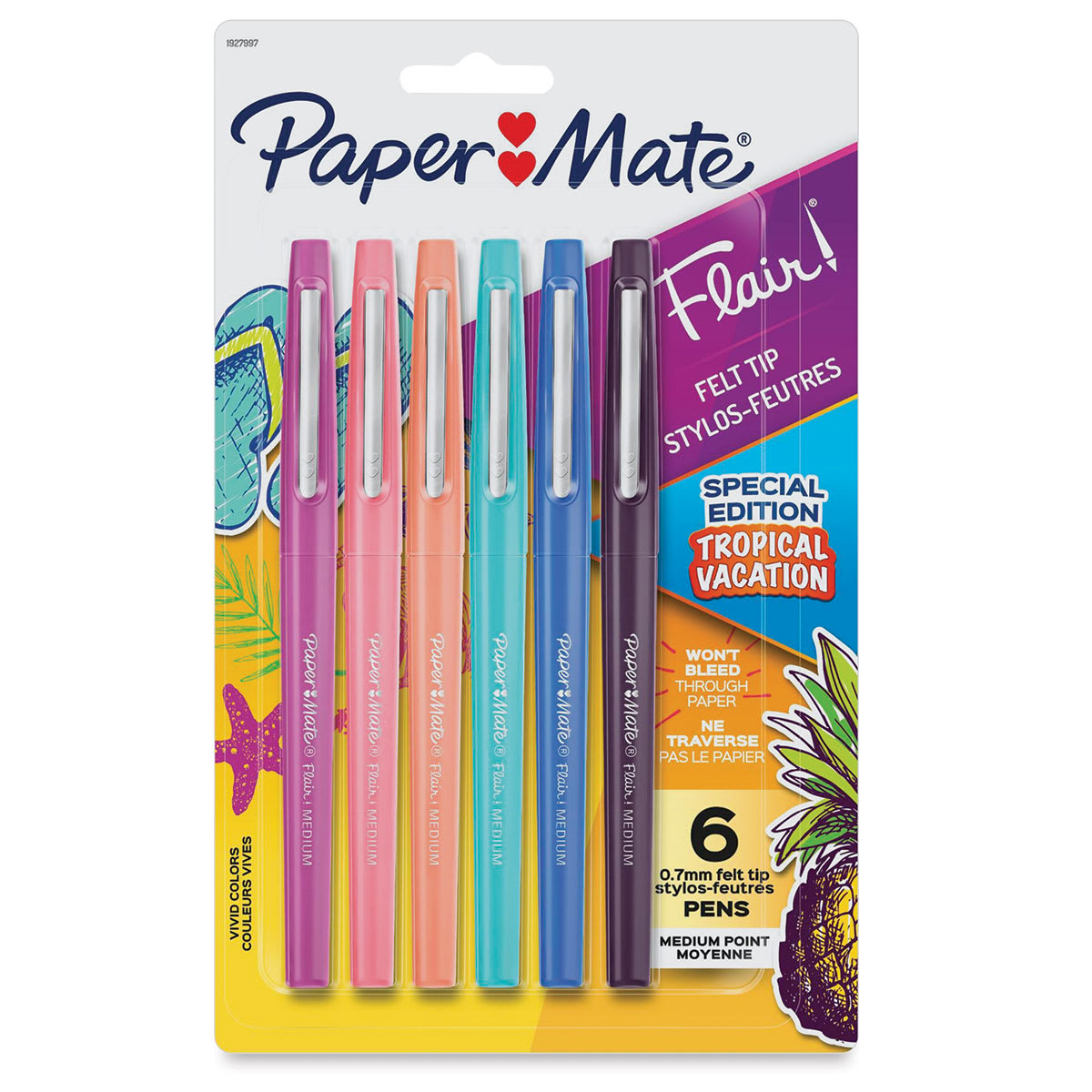 Paper Mate Flair Guard Pens - Tropical Colors, Medium Tip, Set of 6