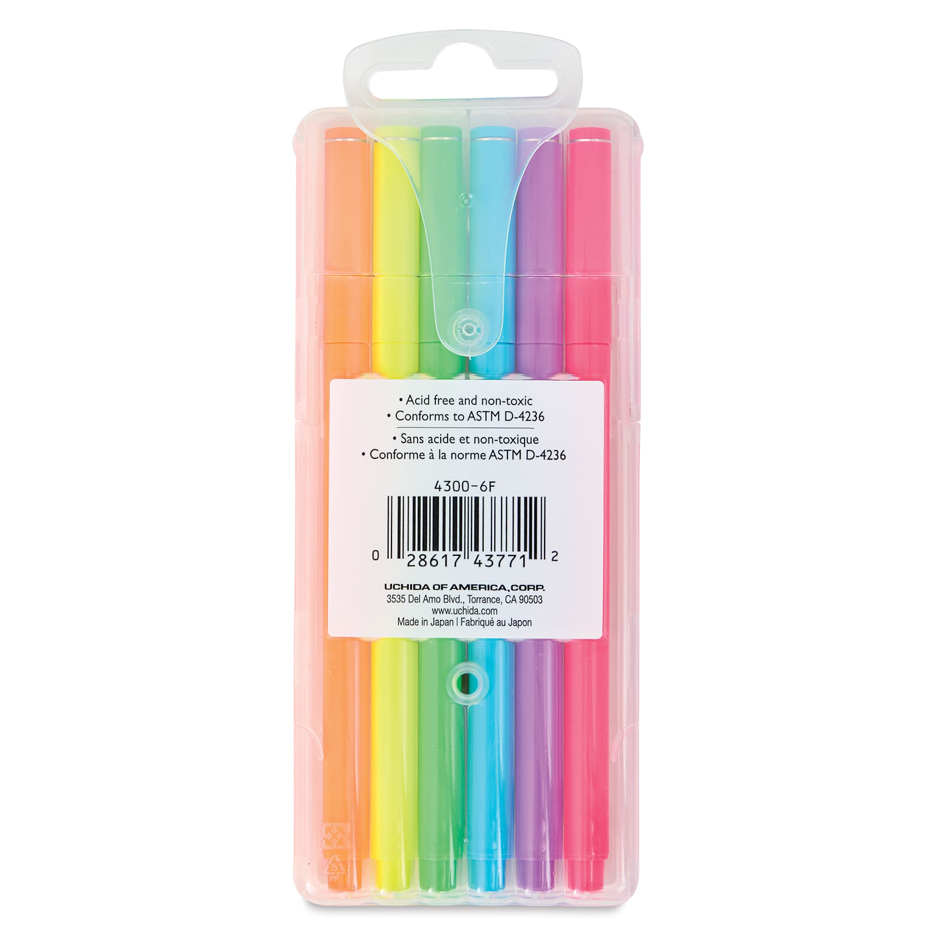 Marvy Uchida LePen Fine Line Marker Set  - Neon Colors, Set of 6, back of the packaging