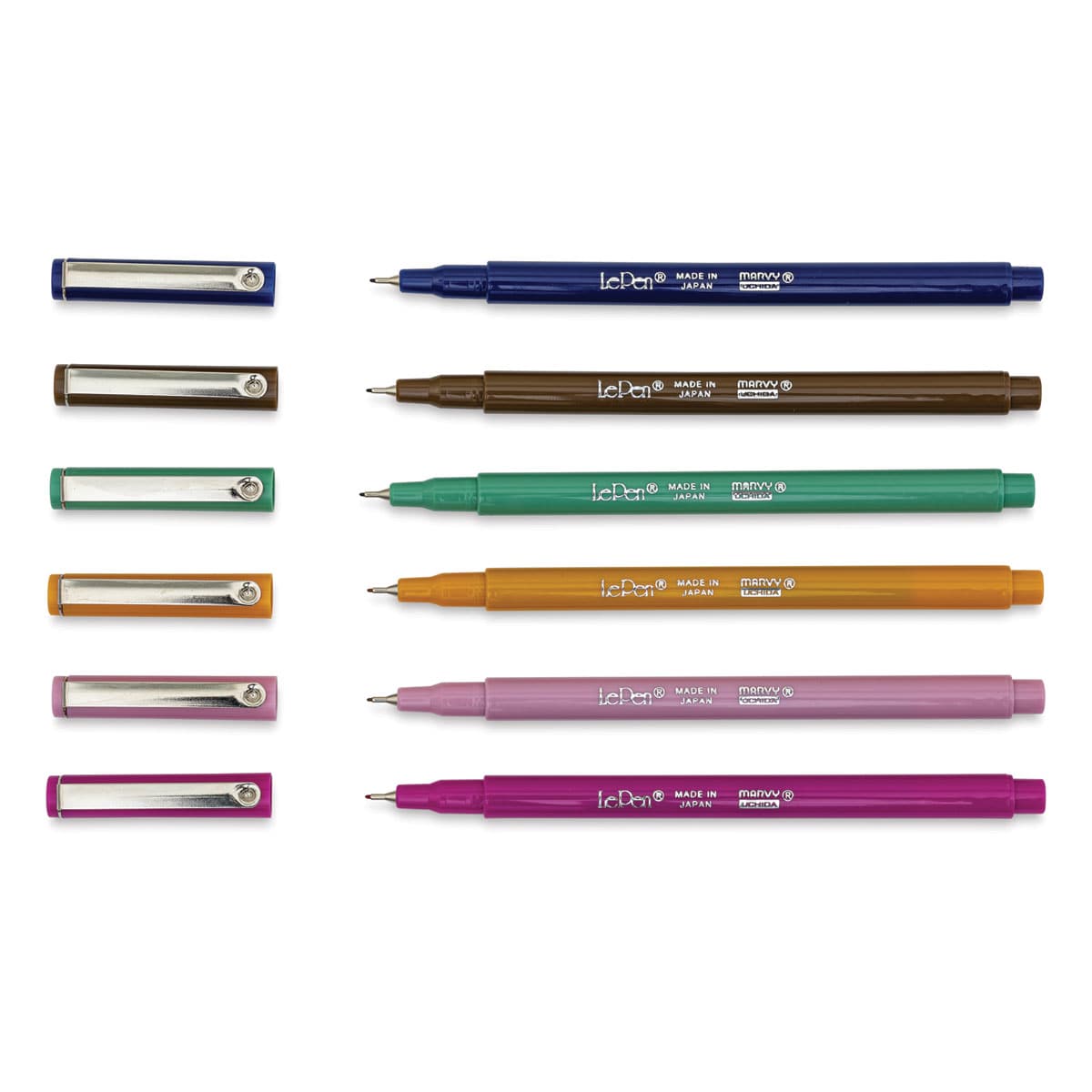 Marvy Uchida LePen Fine Line Marker - Retro Colors, Set of 6, out of the packaging with caps off