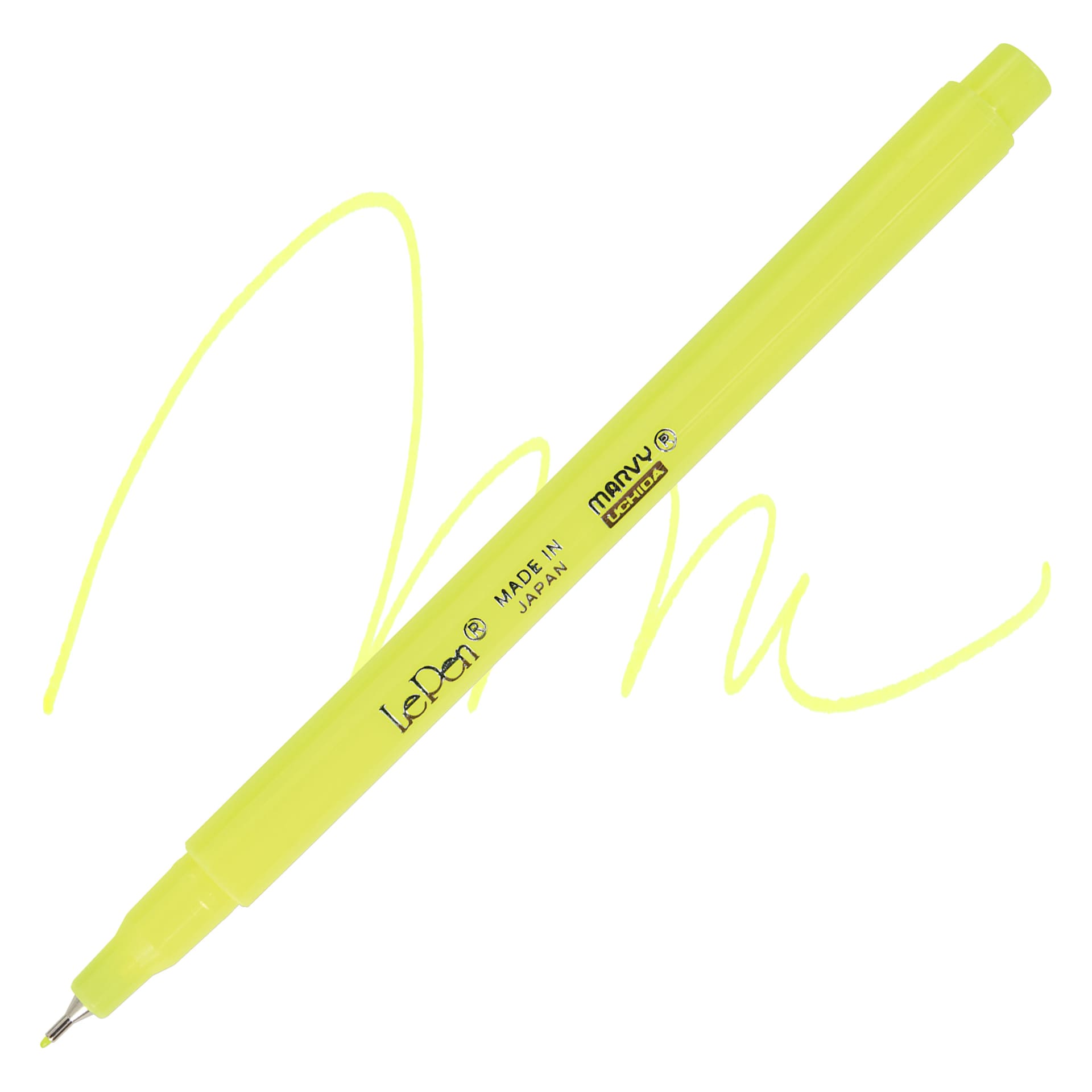 Marvy Uchida LePen Fine Line Marker - Fluorescent Yellow, pen and swatch
