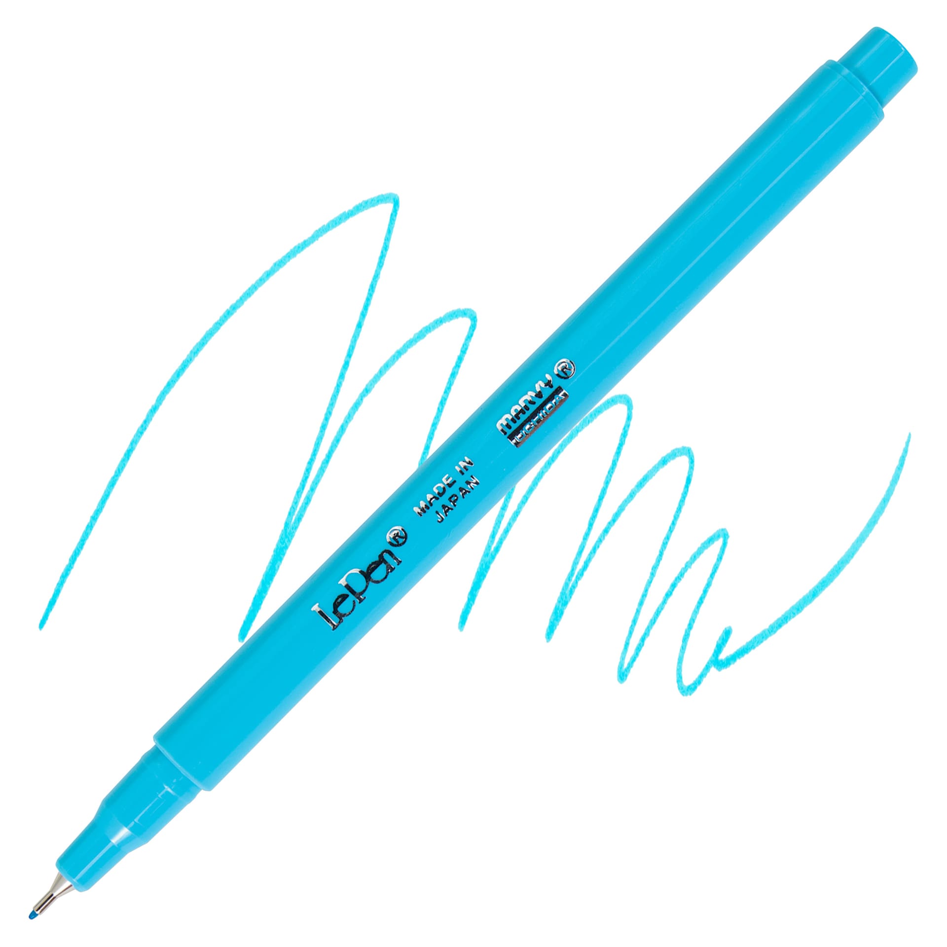 Marvy Uchida LePen Fine Line Marker - Fluorescent Blue, pen and swatch