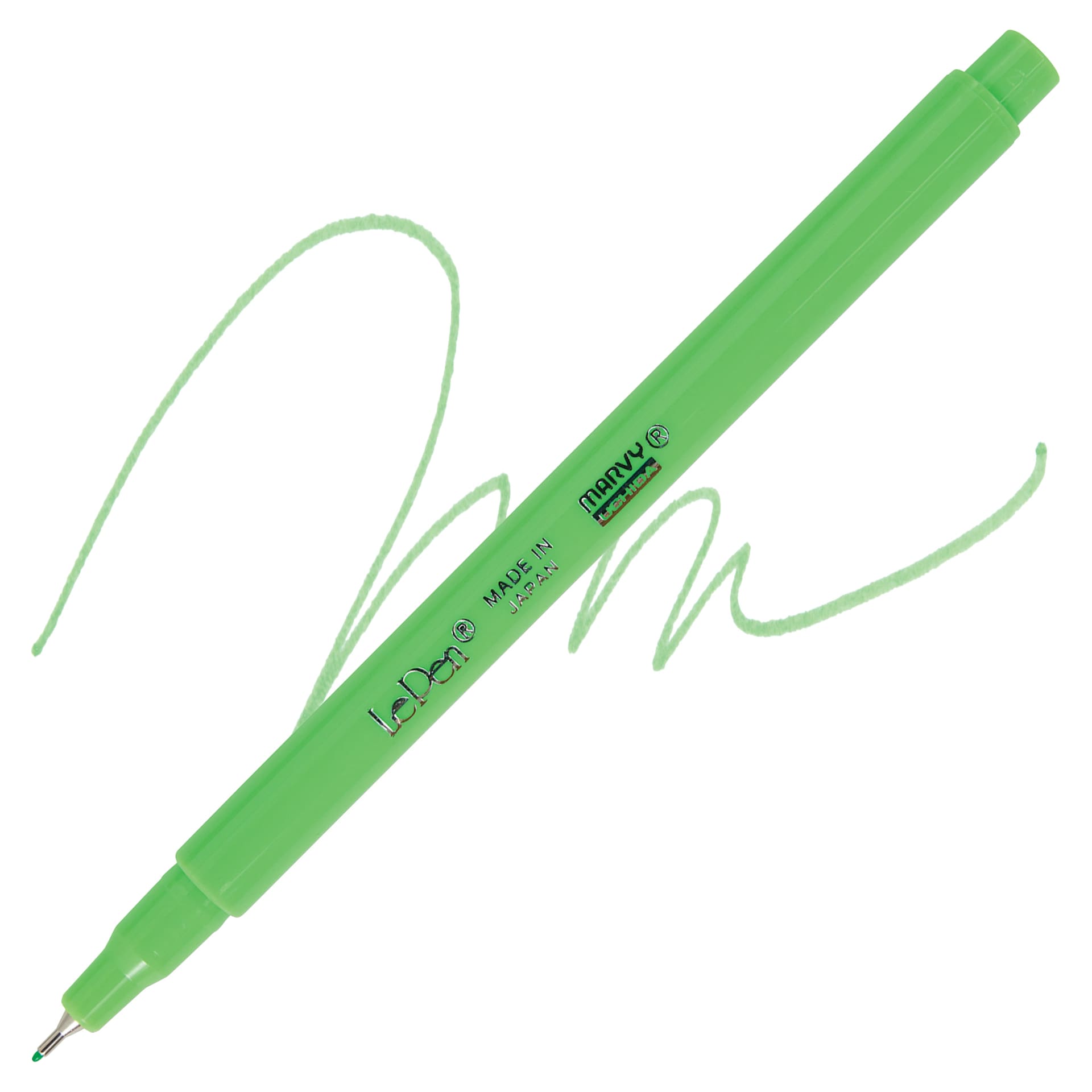 Marvy Uchida LePen Fine Line Marker - Fluorescent Green, pen and swatch