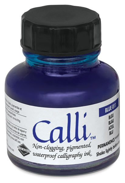 Daler-Rowney Calli Calligraphy Inks - Front of 1 oz bottle of Blue Ink 