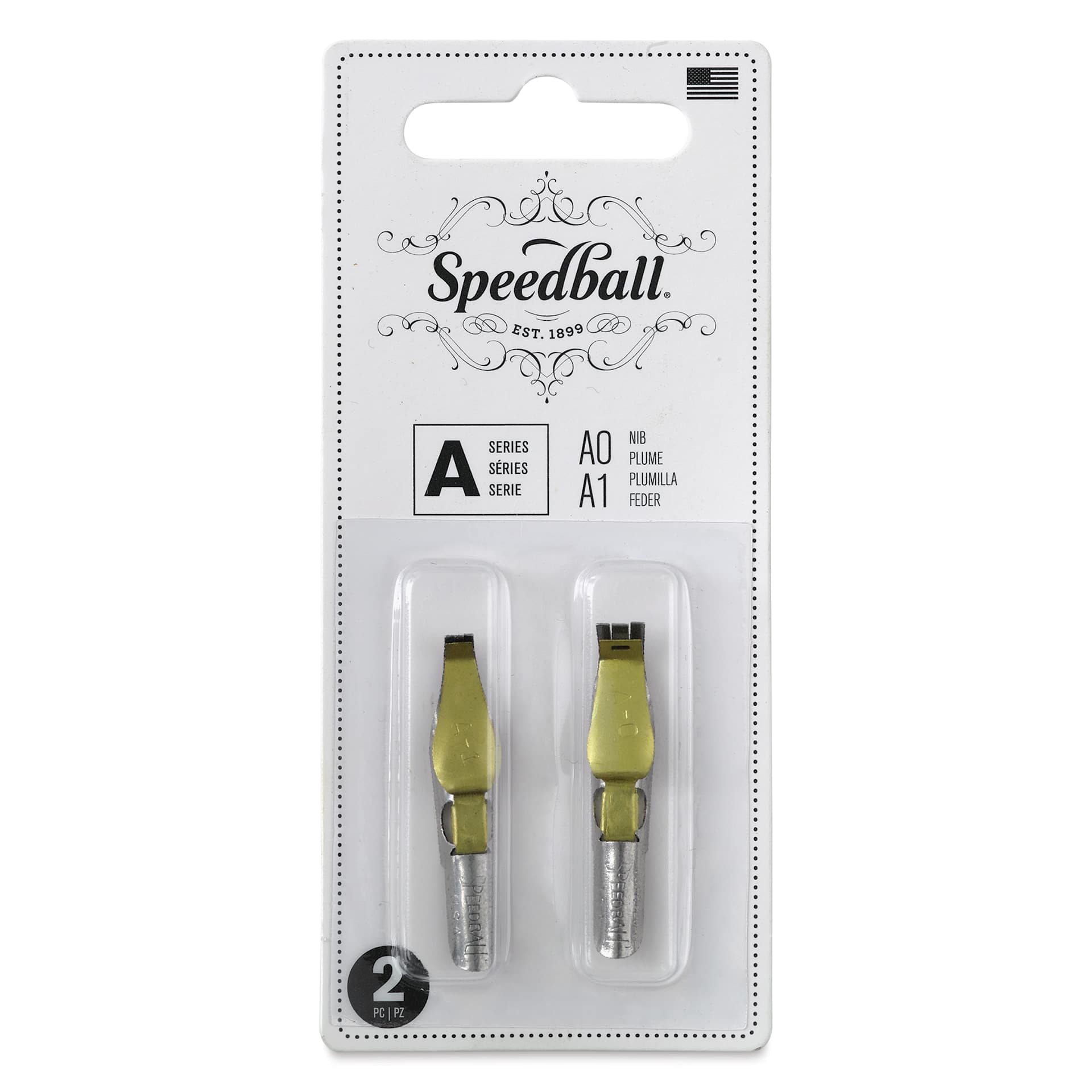 Speedball Broad Edge A-Series Square Calligraphy Nibs - A0 and A1, front of the packaging Speedball Broad Edge A-Series Square Calligraphy Nibs - A0 and A1, front of the packaging