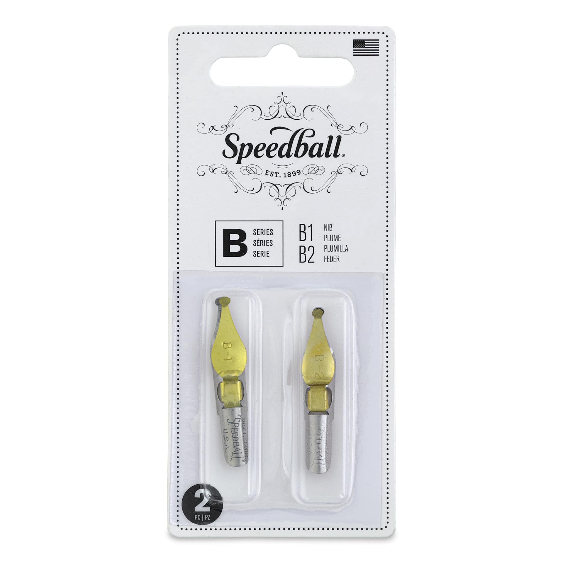 Speedball Broad Edge B-Series Round Calligraphy Nibs - B1 and B2, front of the packaging Speedball Broad Edge B-Series Round Calligraphy Nibs - B1 and B2, front of the packaging