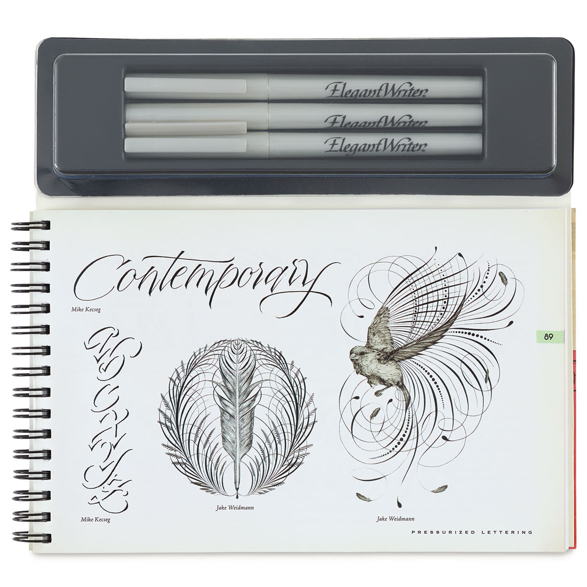 Speedball Textbook Project Kit - Instruction book open to show examples of finished calligraphy
