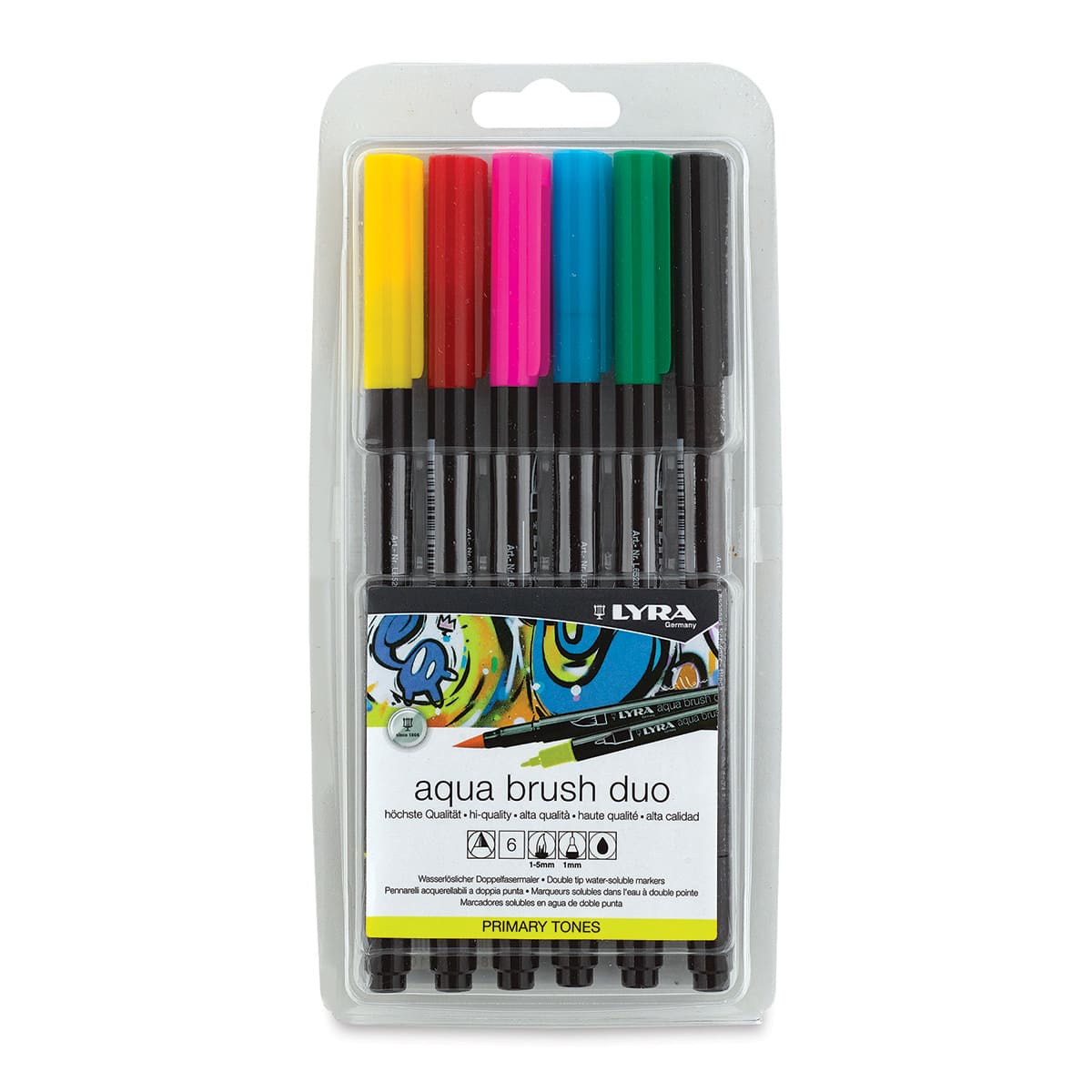Lyra Aqua Brush Duo Markers - Primary Colors, Set of 6