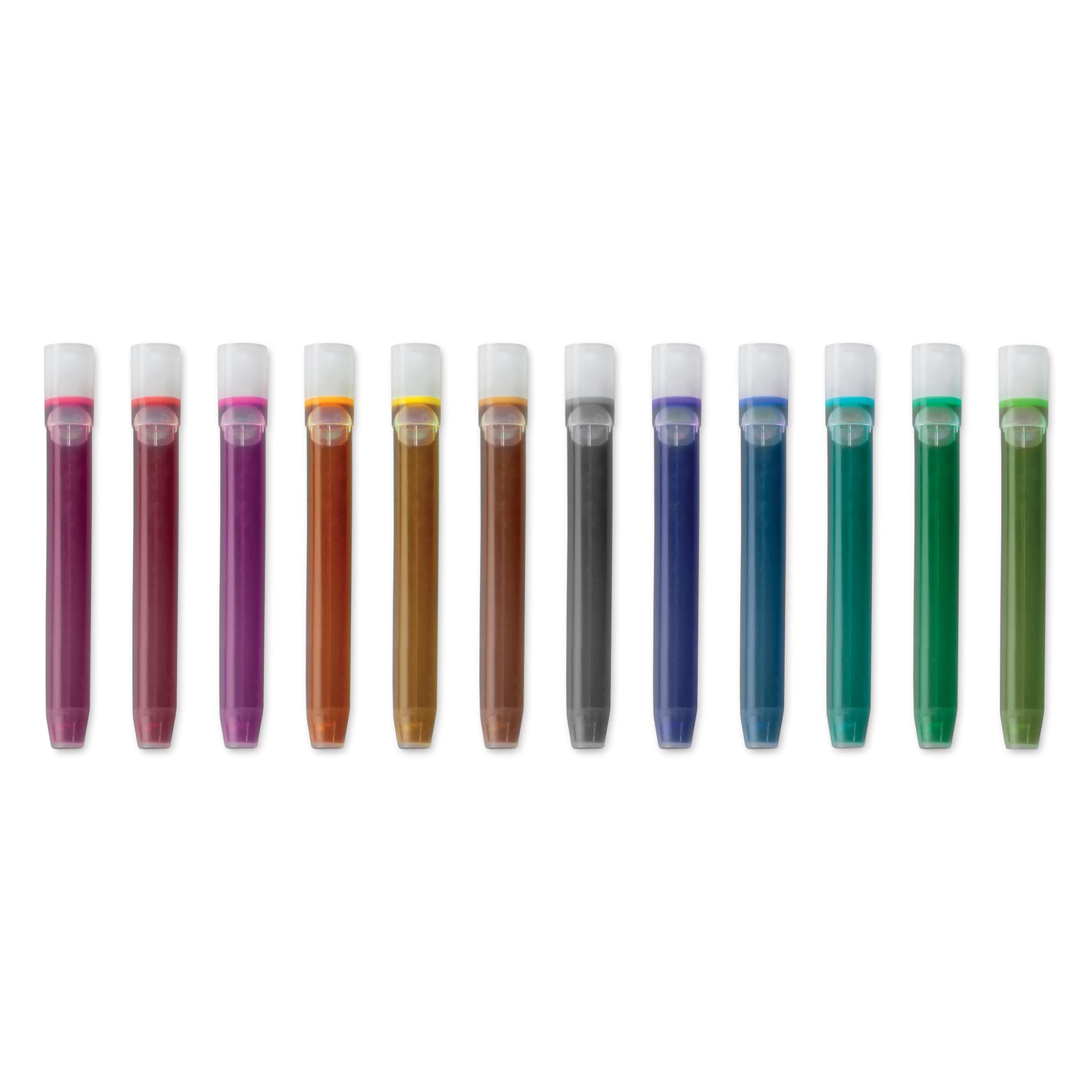 Pilot Parallel Pen Mixable Colour Ink Refills - Pkg of 12 cartridges laid out