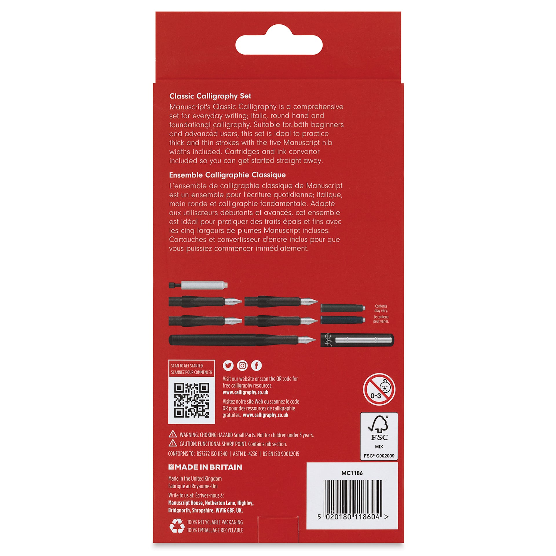 Manuscript Calligraphy Fountain Pen - Classic Set, back of the packaging