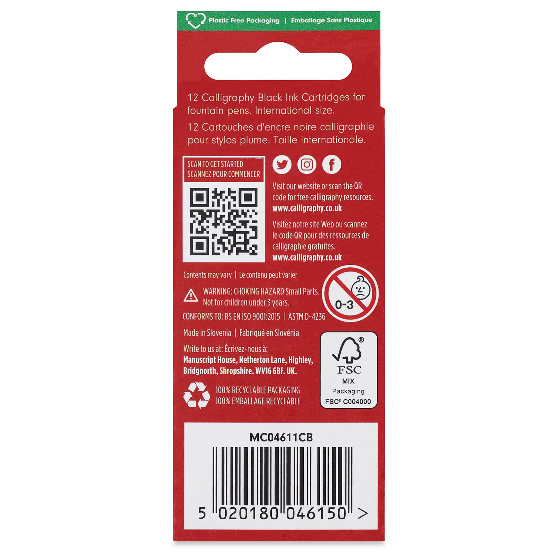 Manuscript Ink Refills - Black, Pkg of 12, back of the packaging