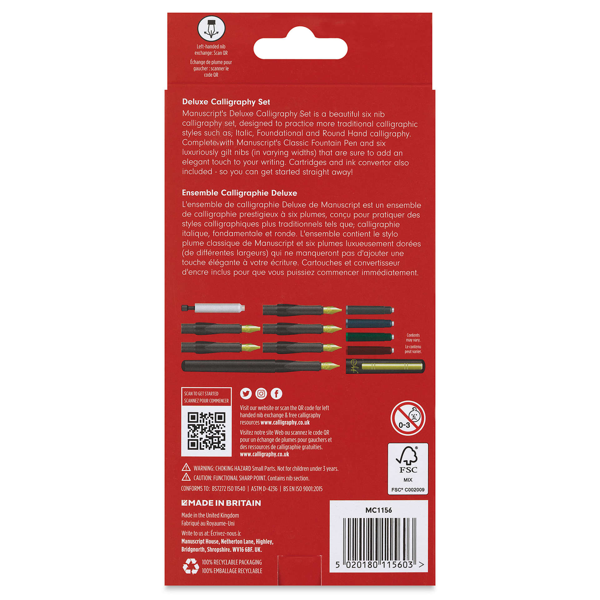 Manuscript Calligraphy Fountain Pen - Deluxe Set, back of the packaging