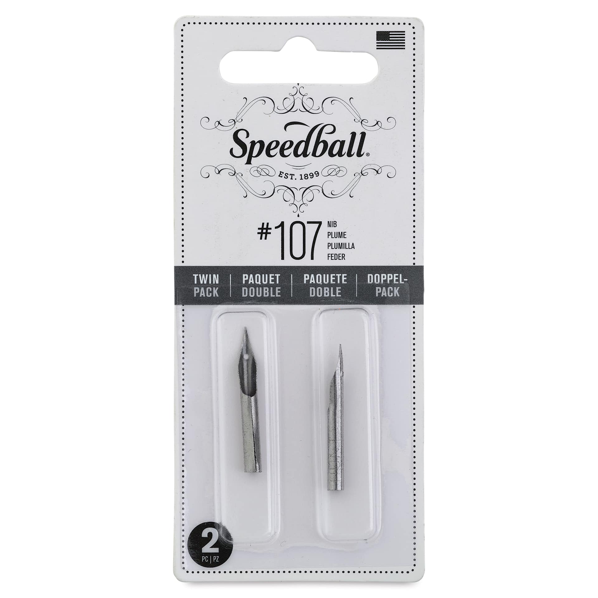 Speedball Hunt Crowquill Pen Nibs - #107 Hawk Quill, Pkg of 2, front of the packaging