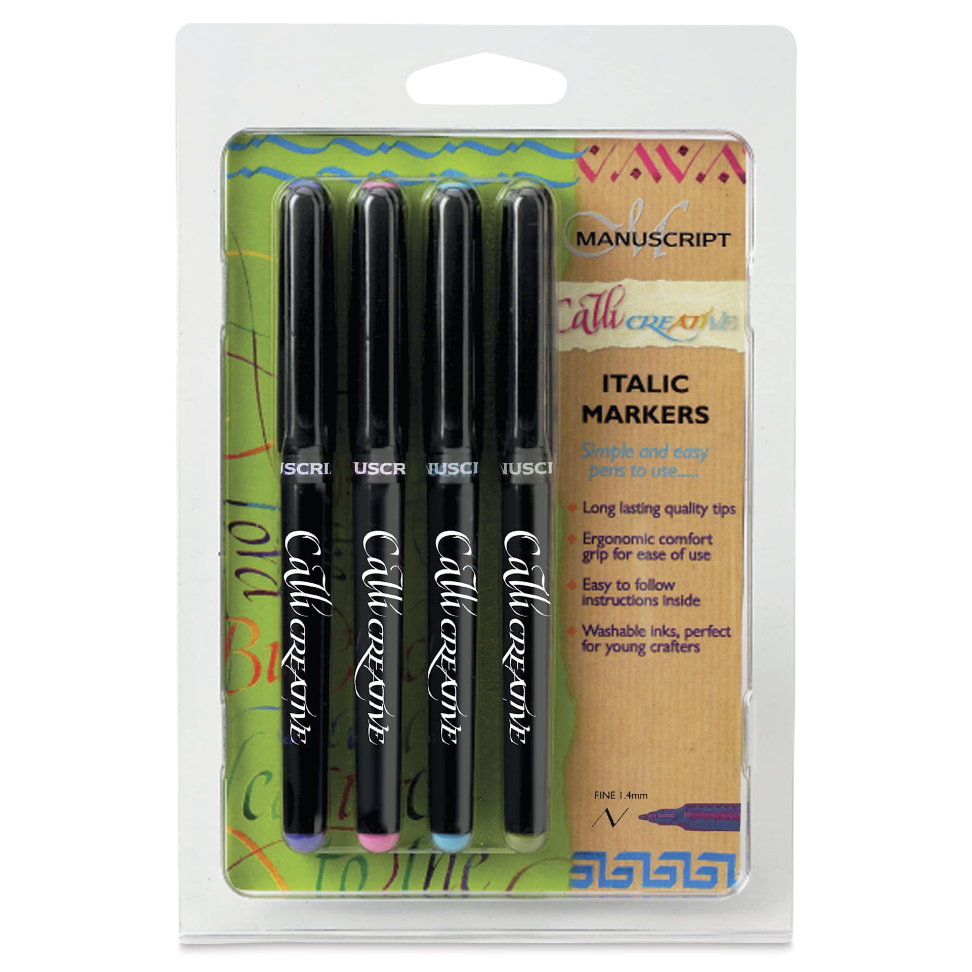 Manuscript CalliCreative Italic Markers - Assorted Colors, Set of 4, Fine Point, front of the packaging