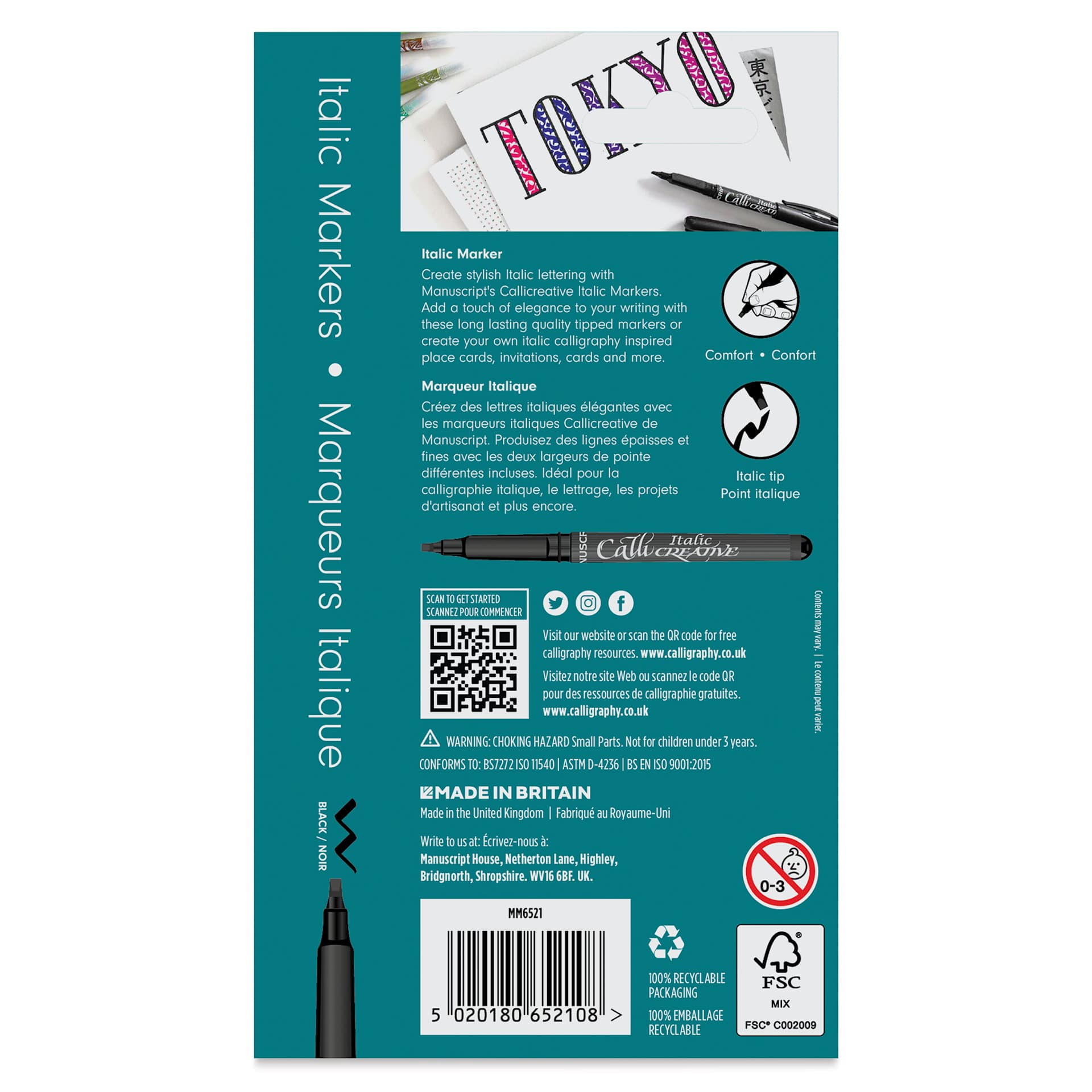 Manuscript CalliCreative Italic Marker - Black, Pkg of 2, back of the packaging