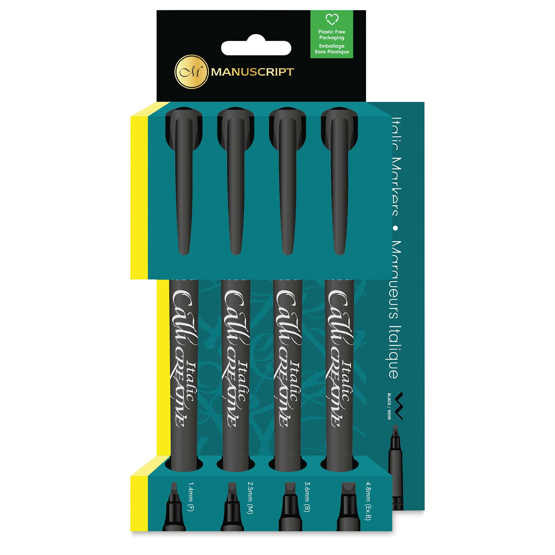 Manuscript CalliCreative Italic Marker - Black, Assorted, Pkg of 4, front of the packaging