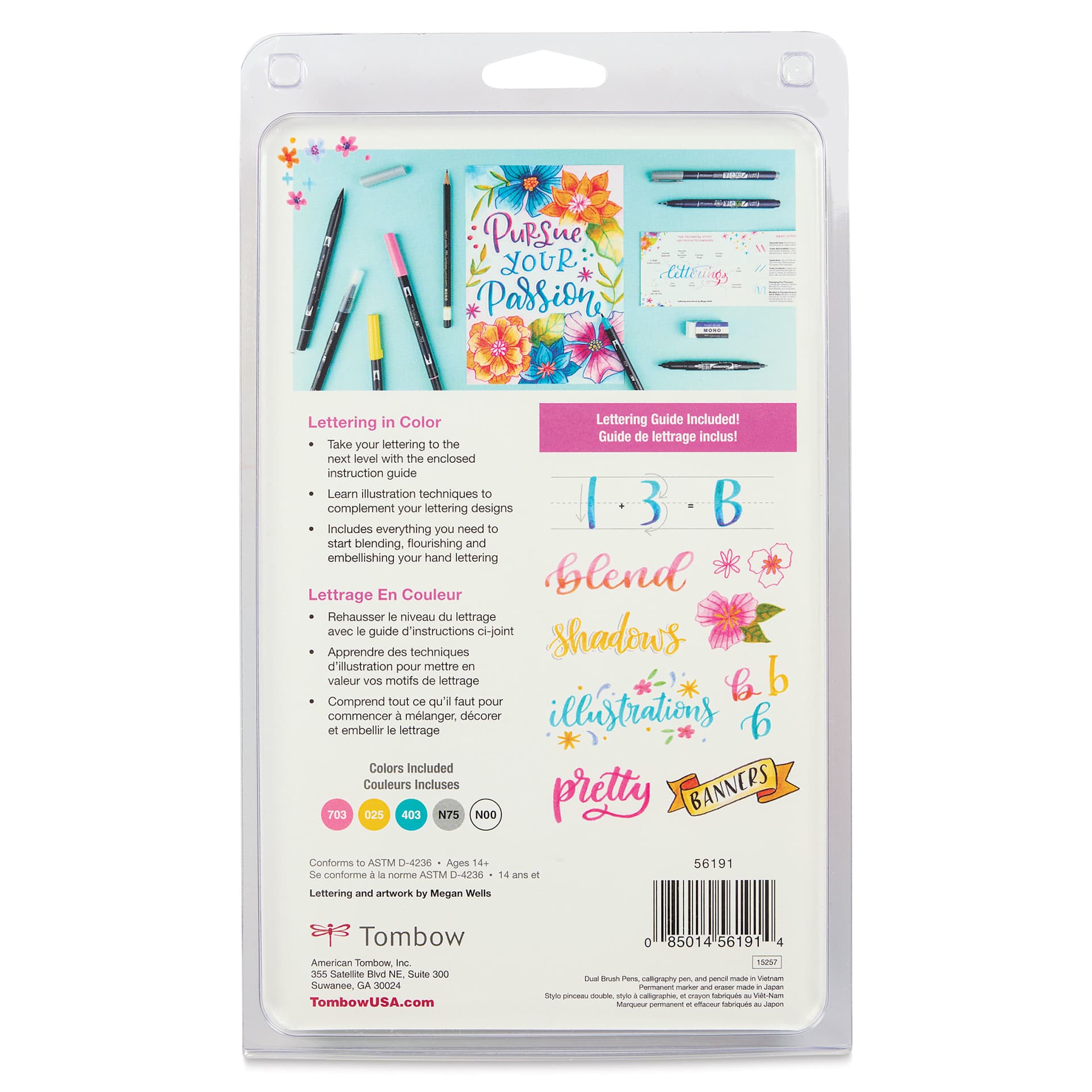 Tombow Lettering in Color Set, back of the packaging