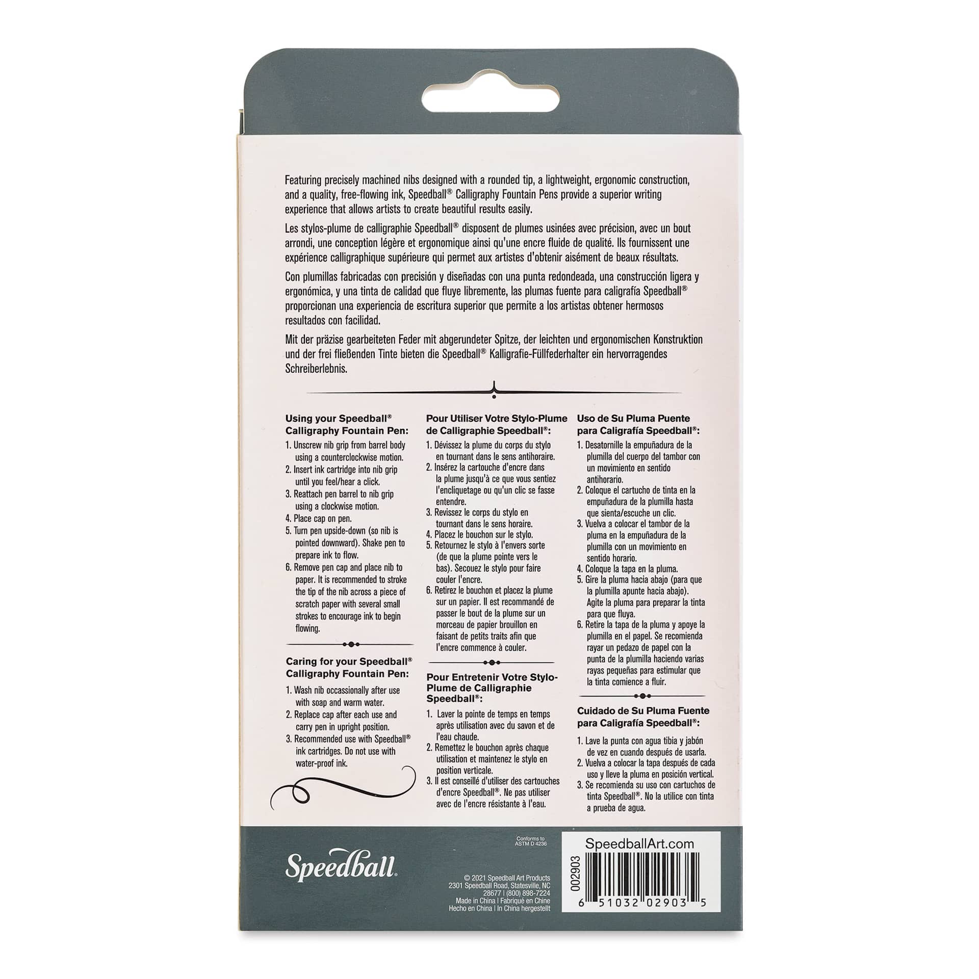 Speedball Calligraphy Fountain Pens - Calligraphy Set back of package