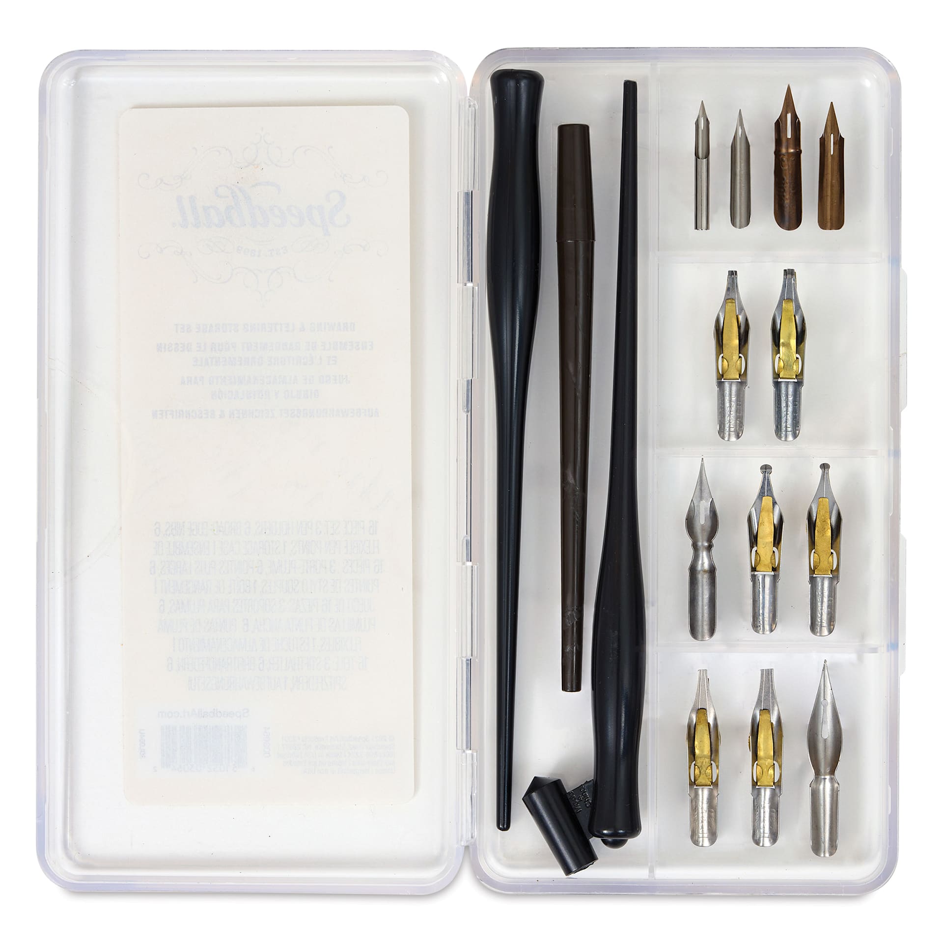 Speedball Calligraphy Storage Set - Drawing and Lettering, contents shown inside the storage box