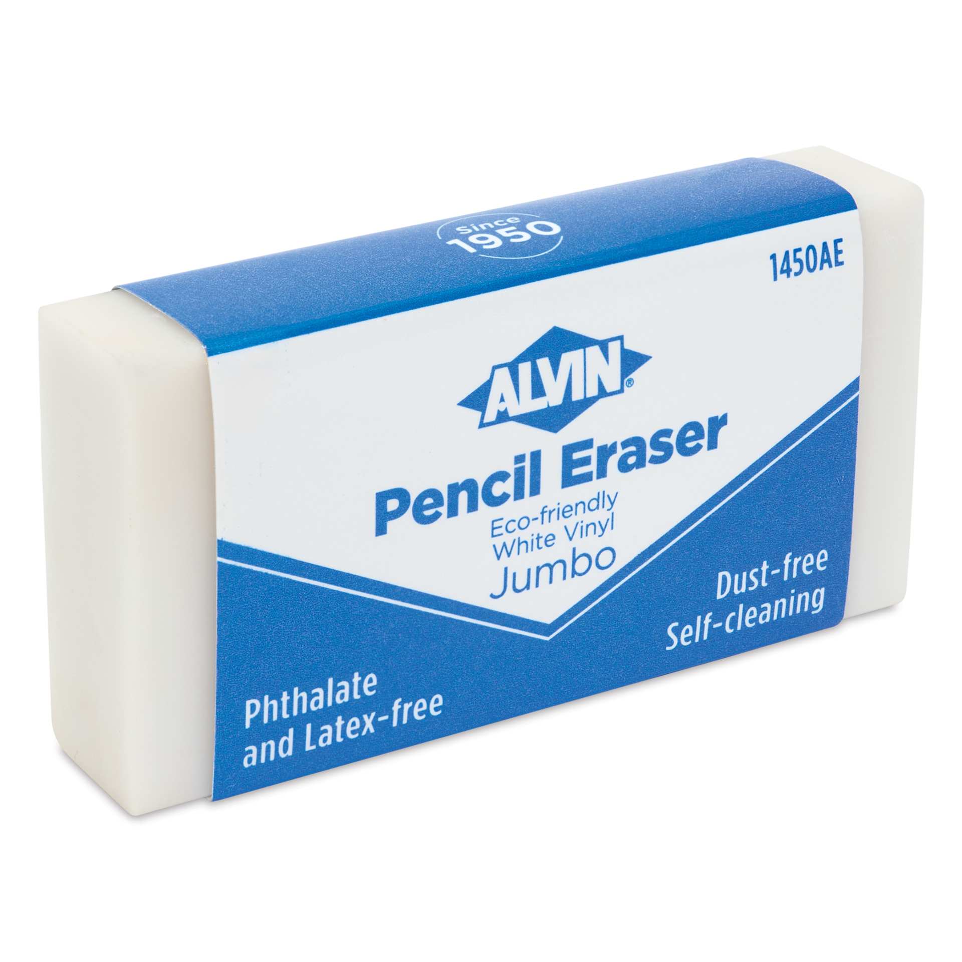 Alvin Jumbo White Vinyl Pencil Eraser, angled view with sleeve