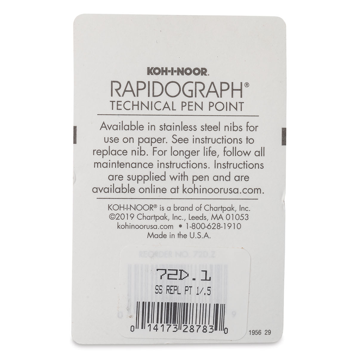 Koh-I-Noor Rapidograph Pen Replacement Point - 1, 0.50 mm Tip back of package
