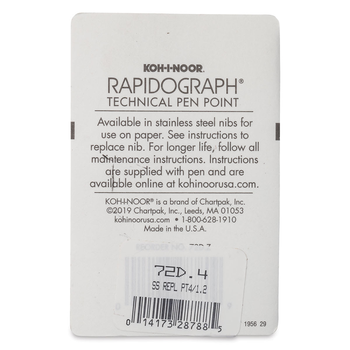 Koh-I-Noor Rapidograph Pen Replacement Point - 4, 1.20 mm Tip back of package