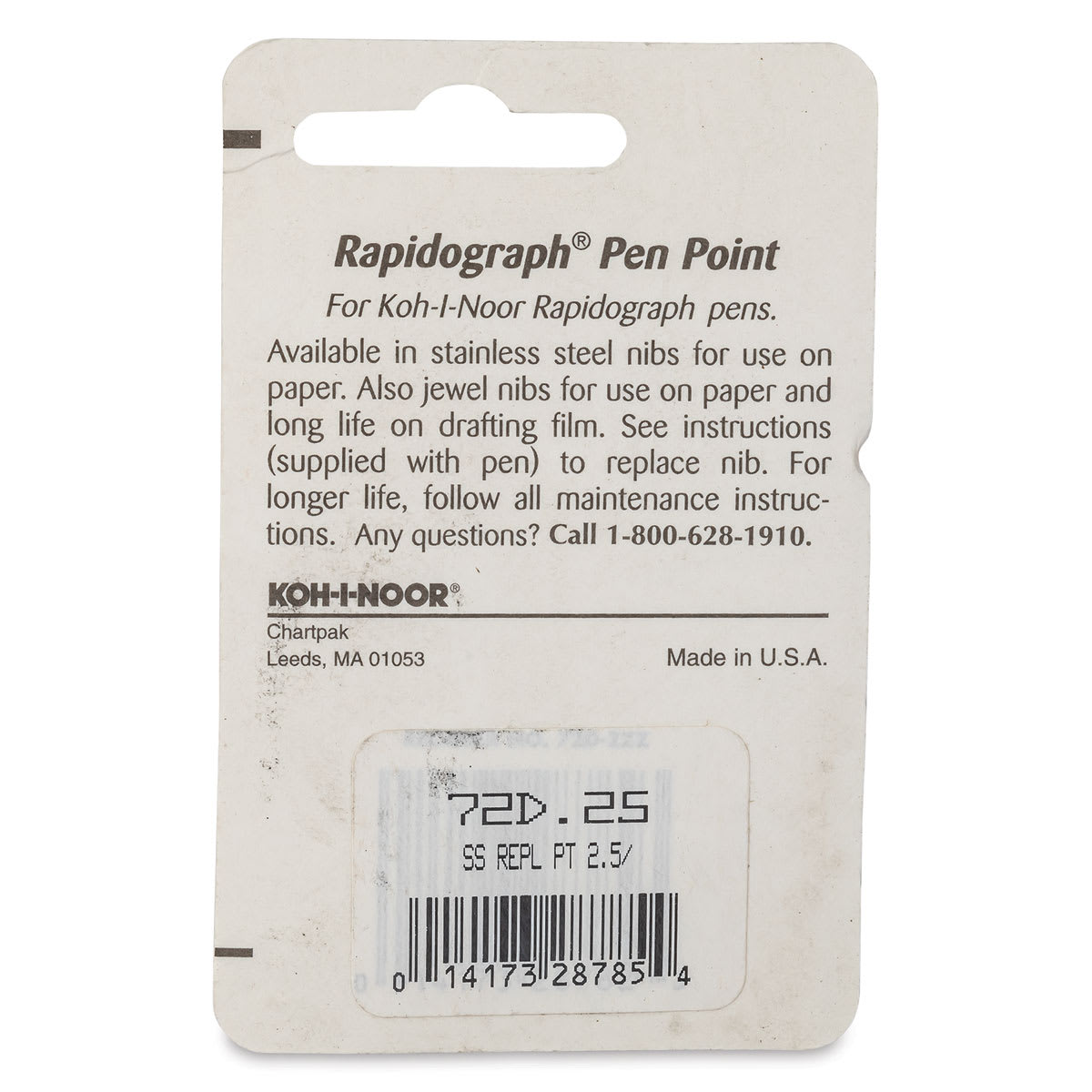 Koh-I-Noor Rapidograph Pen Replacement Point - 2.5, 0.70 mm Tip back of package