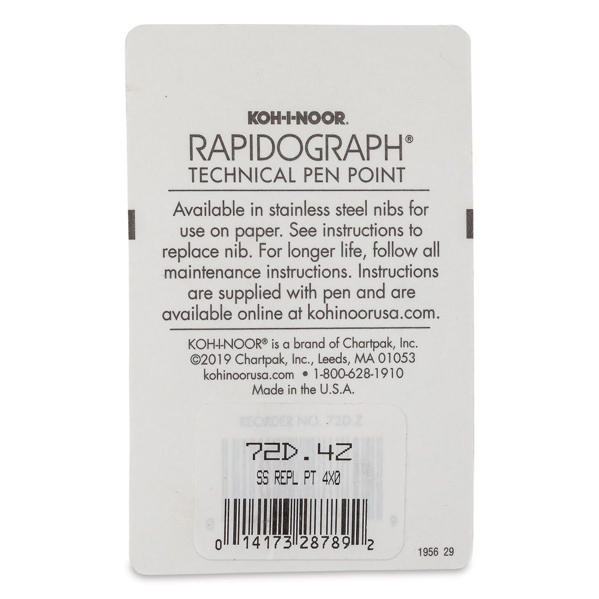Koh-I-Noor Rapidograph Pen Replacement Point - 4x0, 0.18 mm Tip back of package