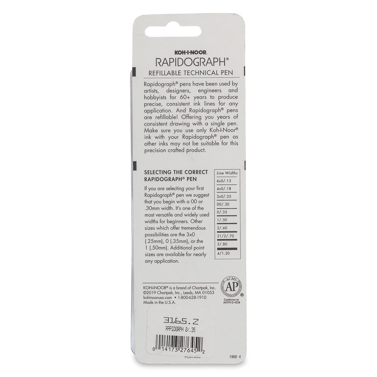Koh-I-Noor Rapidograph Pen - 0, 0.35 mm Tip back of package