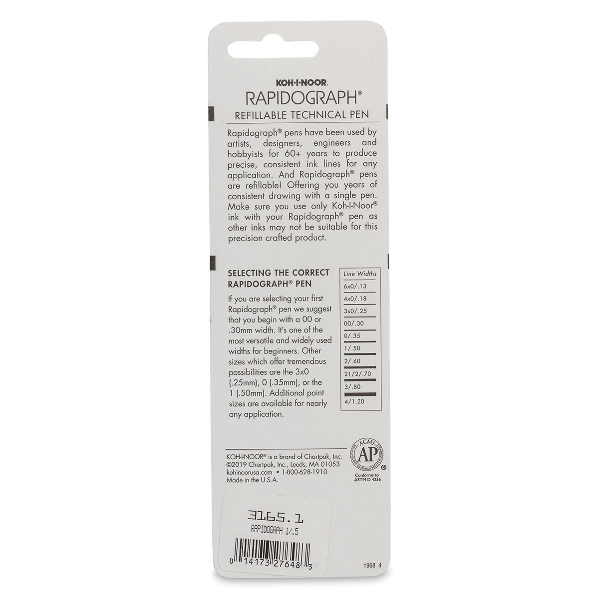 Koh-I-Noor Rapidograph Pen - 1, 0.50 mm Tip back of package