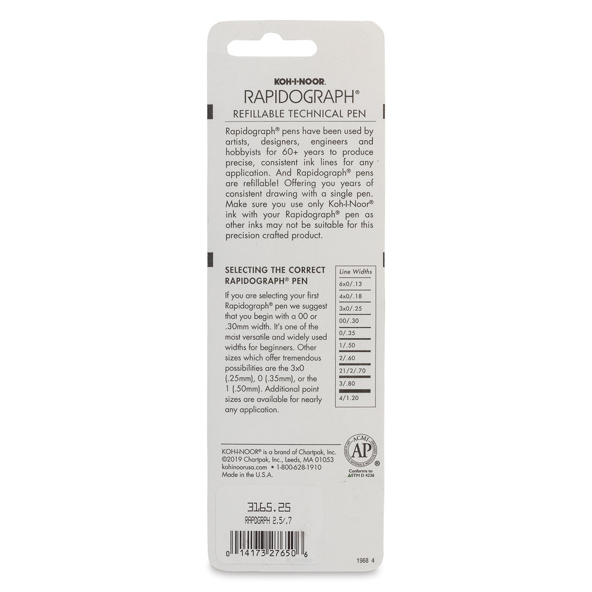 Koh-I-Noor Rapidograph Pen - 2.5, 0.70 mm Tip back of package
