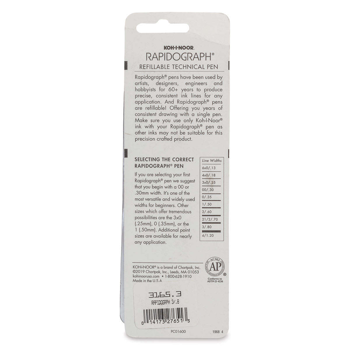 Koh-I-Noor Rapidograph Pen - 3, 0.80 mm Tip back of package