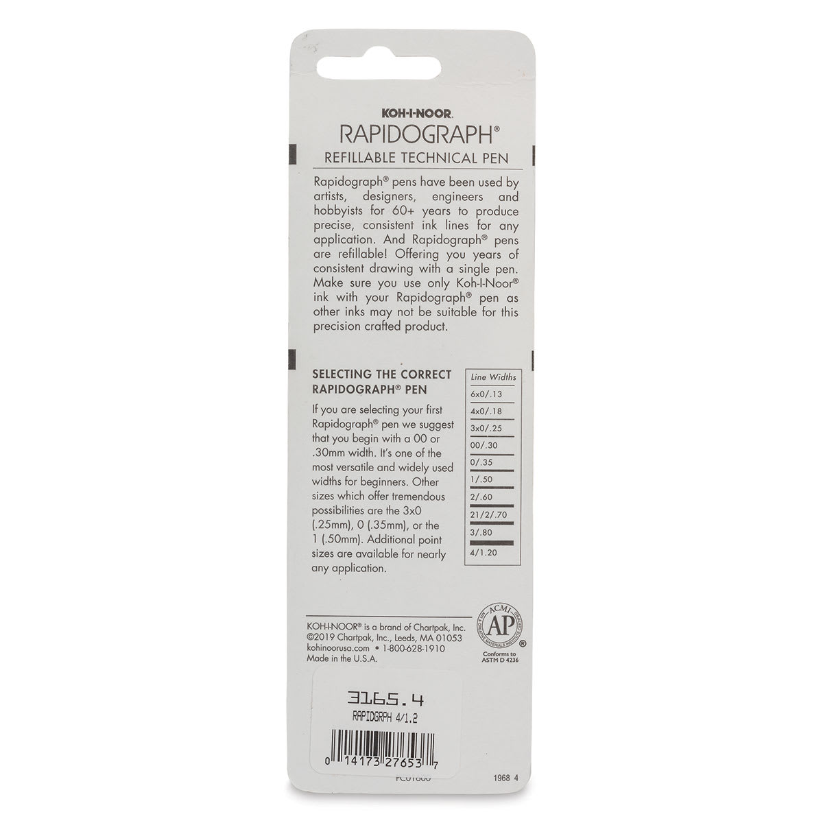 Koh-I-Noor Rapidograph Pen - 4, 1.20 mm Tip back of package