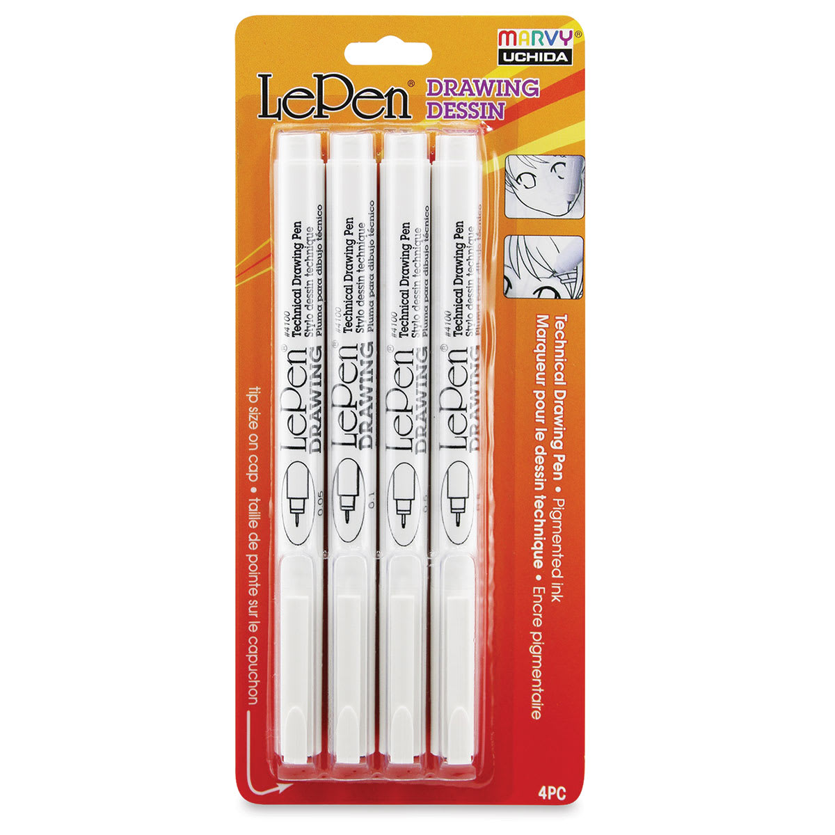 Marvy Uchida LePen Technical Drawing Pen - Set of 4, Black (front of package)