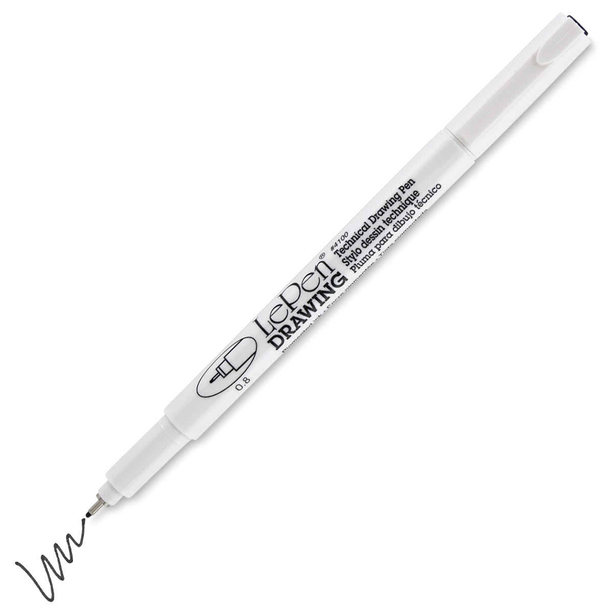 Marvy Uchida LePen Technical Drawing Pen - 0.8 mm Tip, Black (cap off with example swatch)