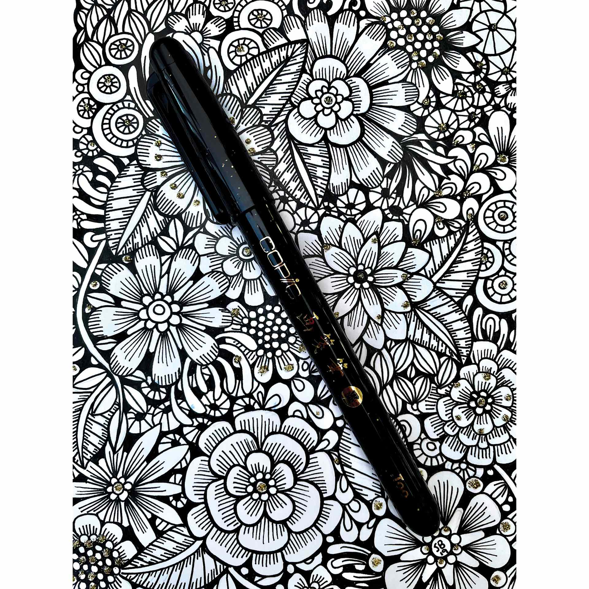 Copic Gasenfude Brush Tip Pen with detailed flower drawing