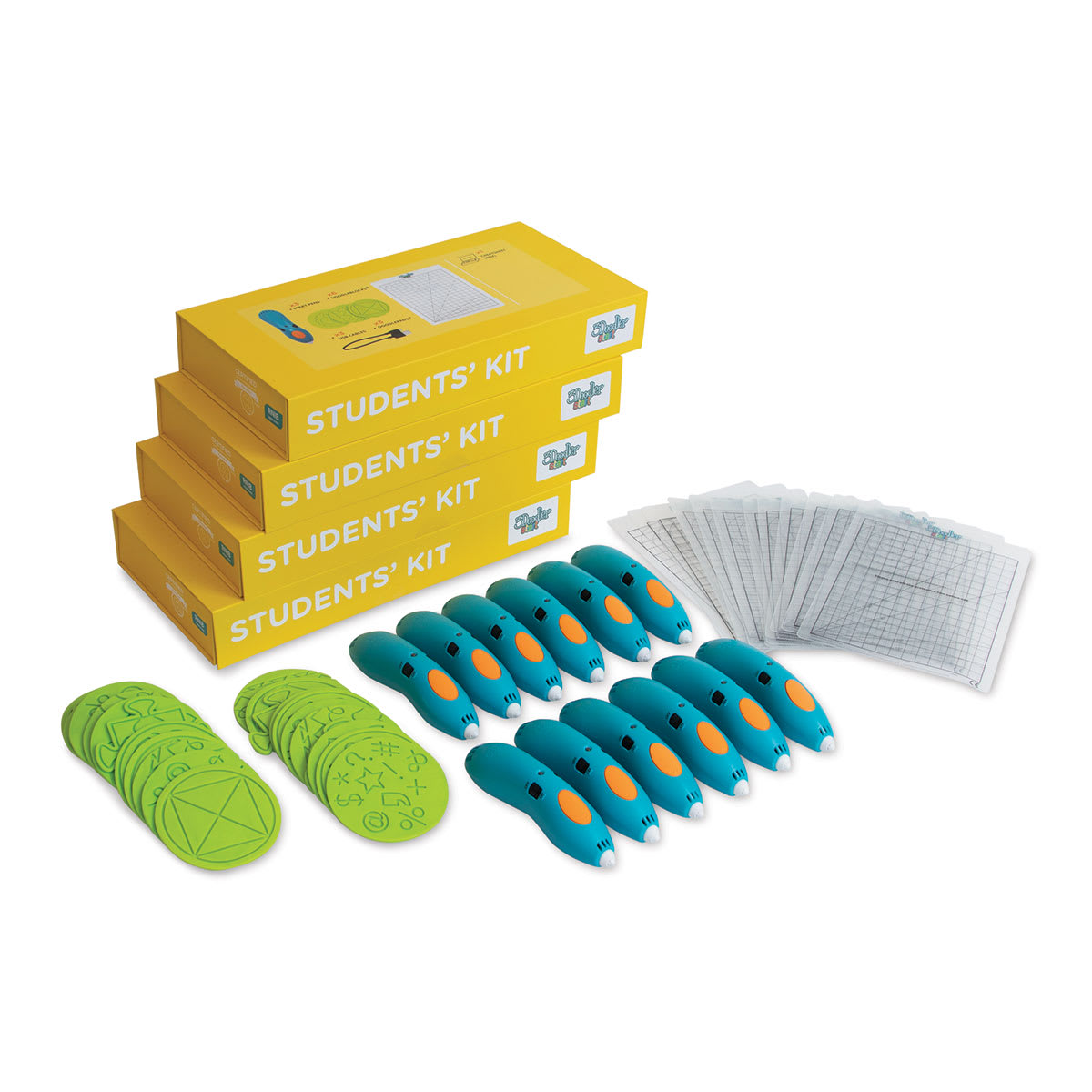 3Doodler EDU Start+ Learning Pack showing contents of all twelve kits