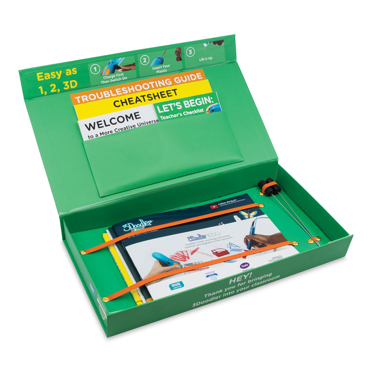 3Doodler EDU Start+ Learning Pack contents inside of Teacher's Kit