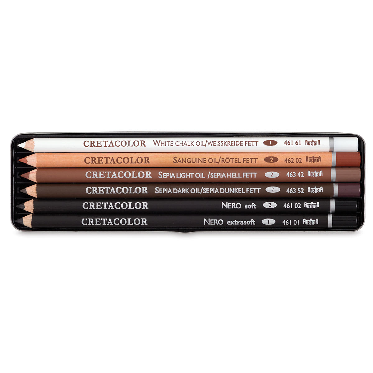 Cretacolor Oil Pencil Drawing Set - 6 Pencils shown in storage tray
