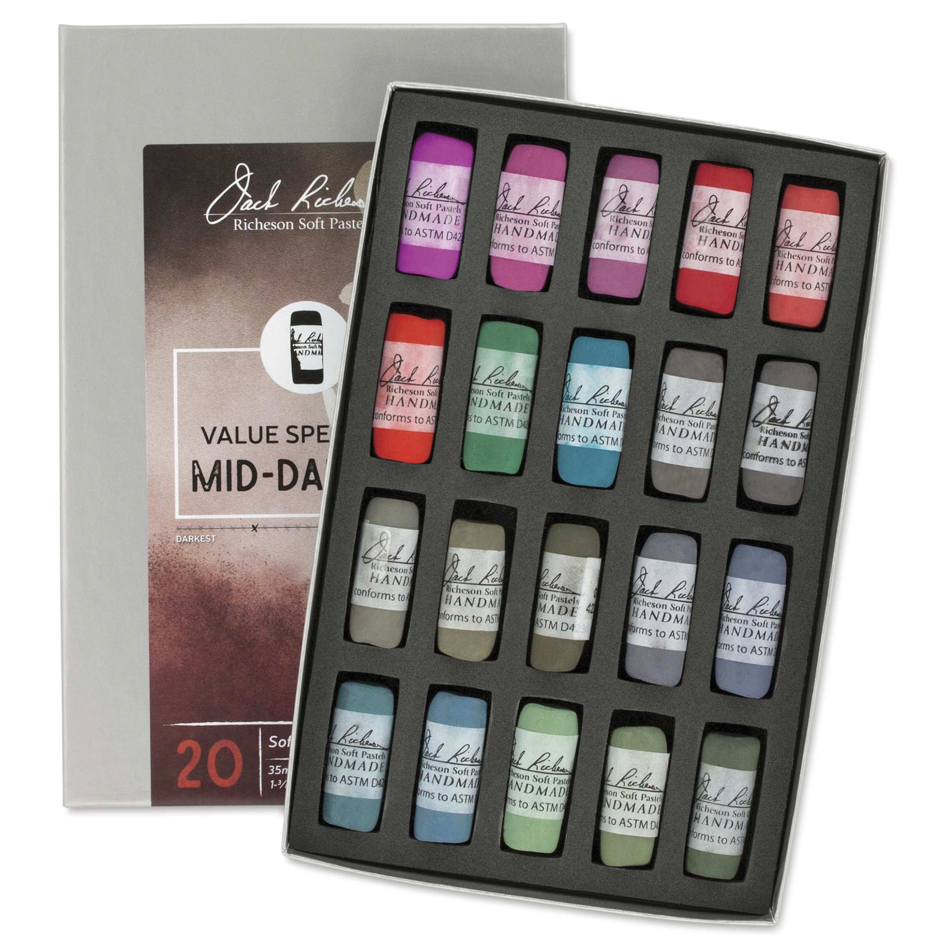 Richeson Soft Handrolled Pastels - Mid Darks 3, Set of 20