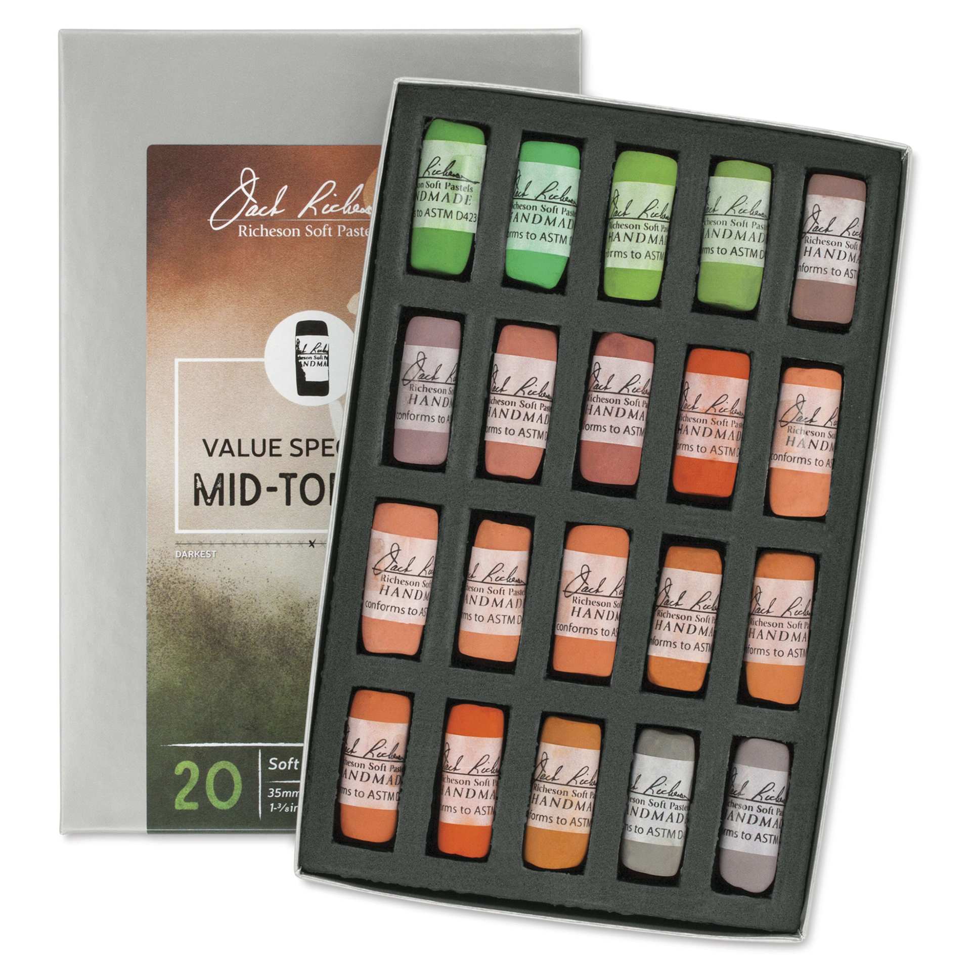 Richeson Soft Handrolled Pastels - Mid Tones 3, Set of 20